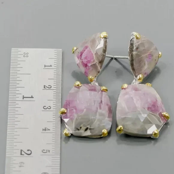 Sterling LARGE rare pink & gray Agate Earrings